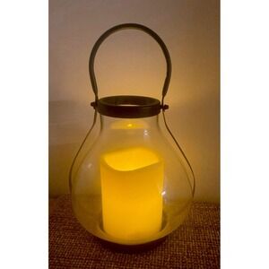 15"‎ Glass Lantern Light Globe Hang Set Patio Timer Metal Frame Battery Op NWOT